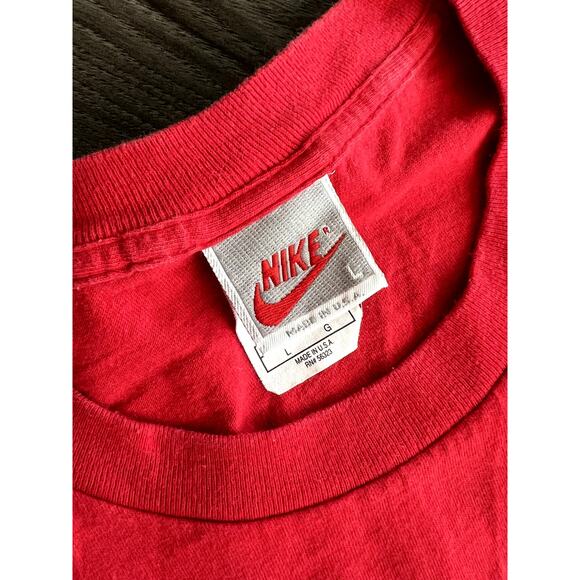 Vtg Nike 80s 90s Red Graphic Tough Kick Butt T Shirt L Single Stitch Made in USA - Picture 5 of 7